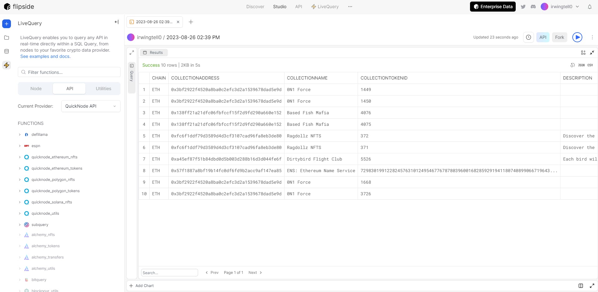  NFT Information in our Flipside Dashboard