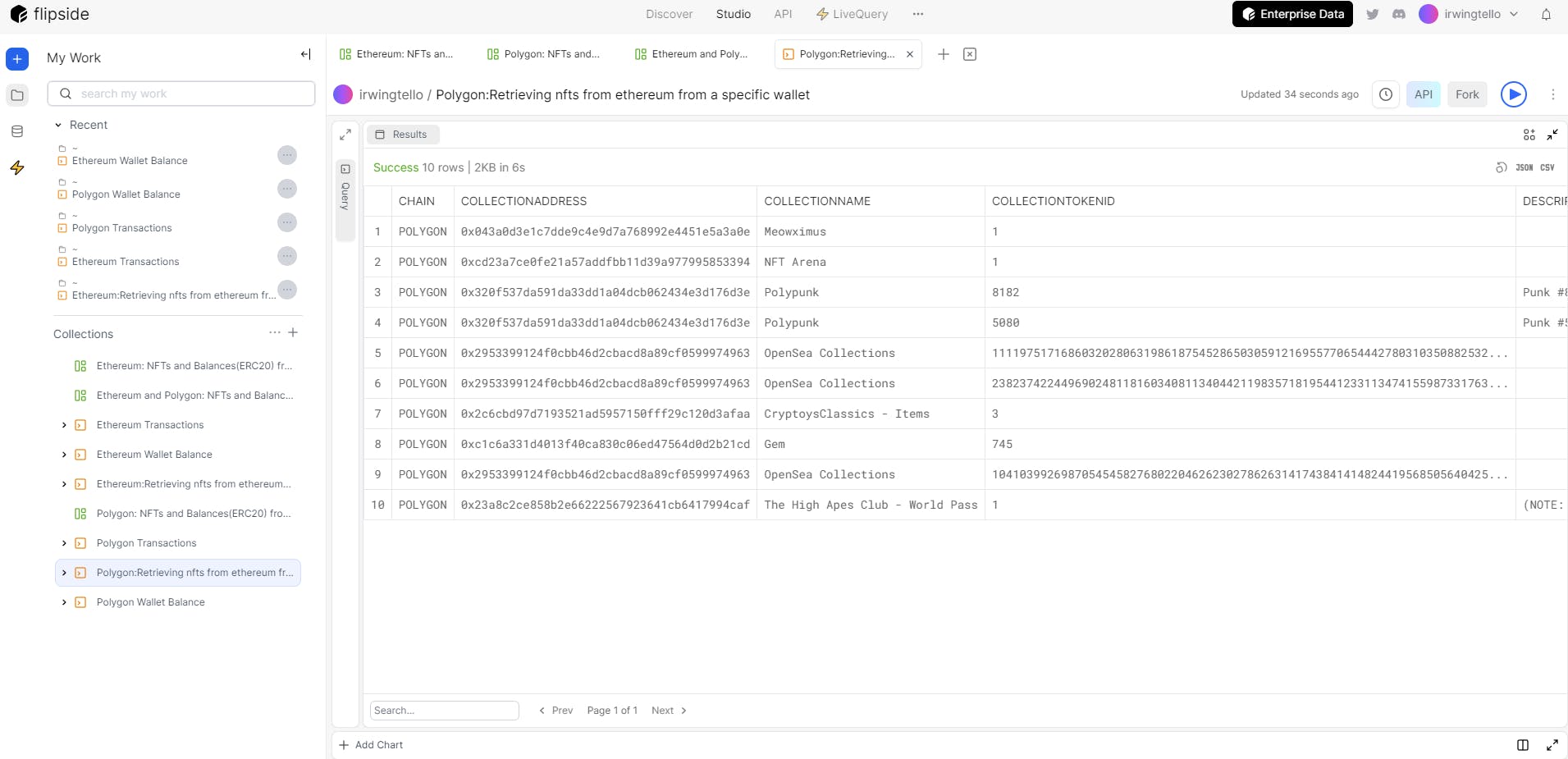  NFT Information in our Flipside Dashboard