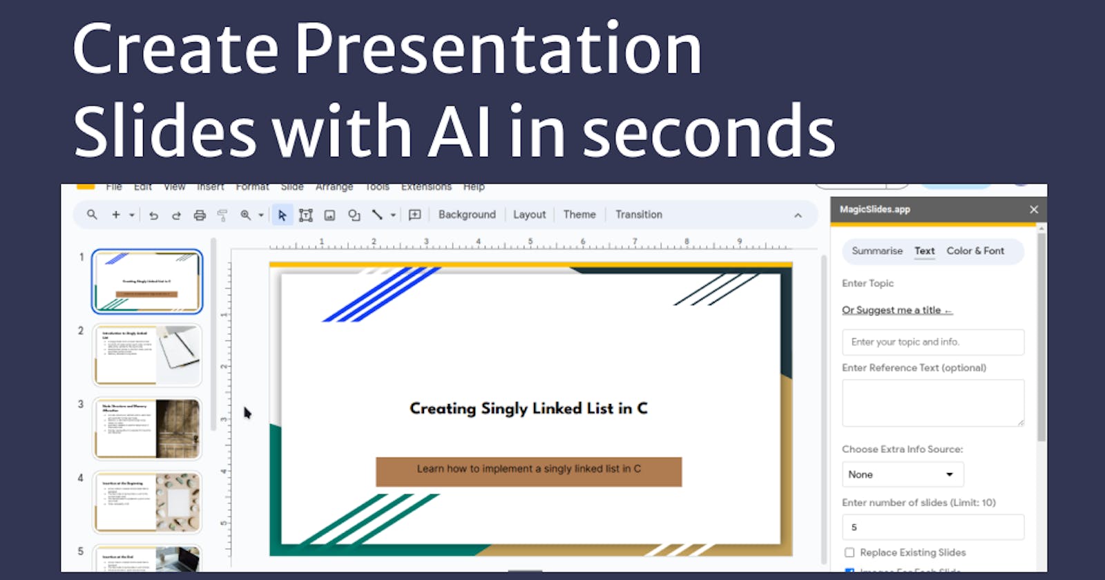 Generate stunning and professional slides in seconds using AI: MagicSlides
