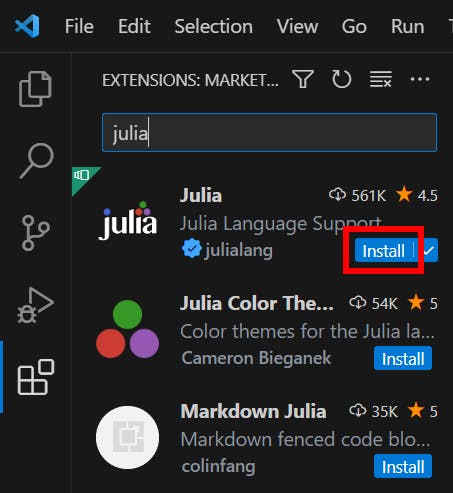 Installing Julia VS Code extension