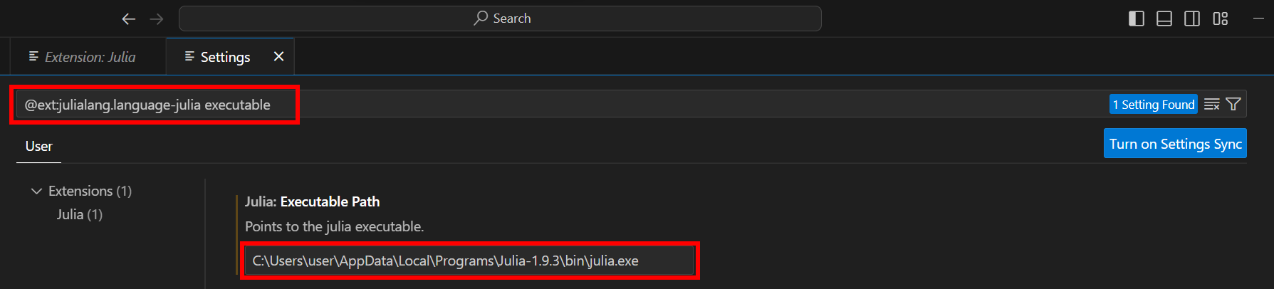 Telling VS Code where the Julia executable is