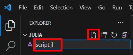 Creating a new file in VS Code