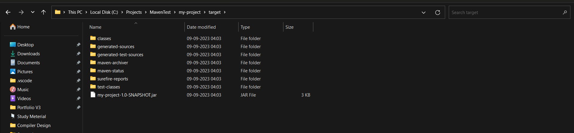 Generated output file (JAR) in "target" folder 