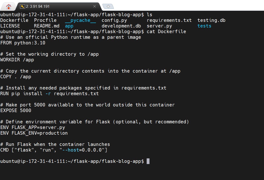 Dockerfile on terminal