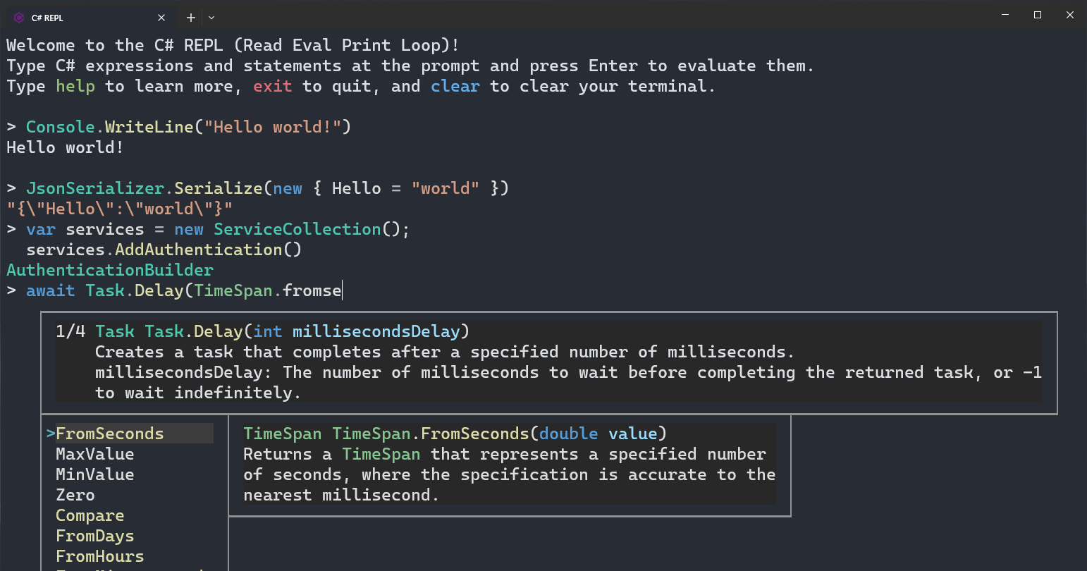 The best C# REPL is in your terminal