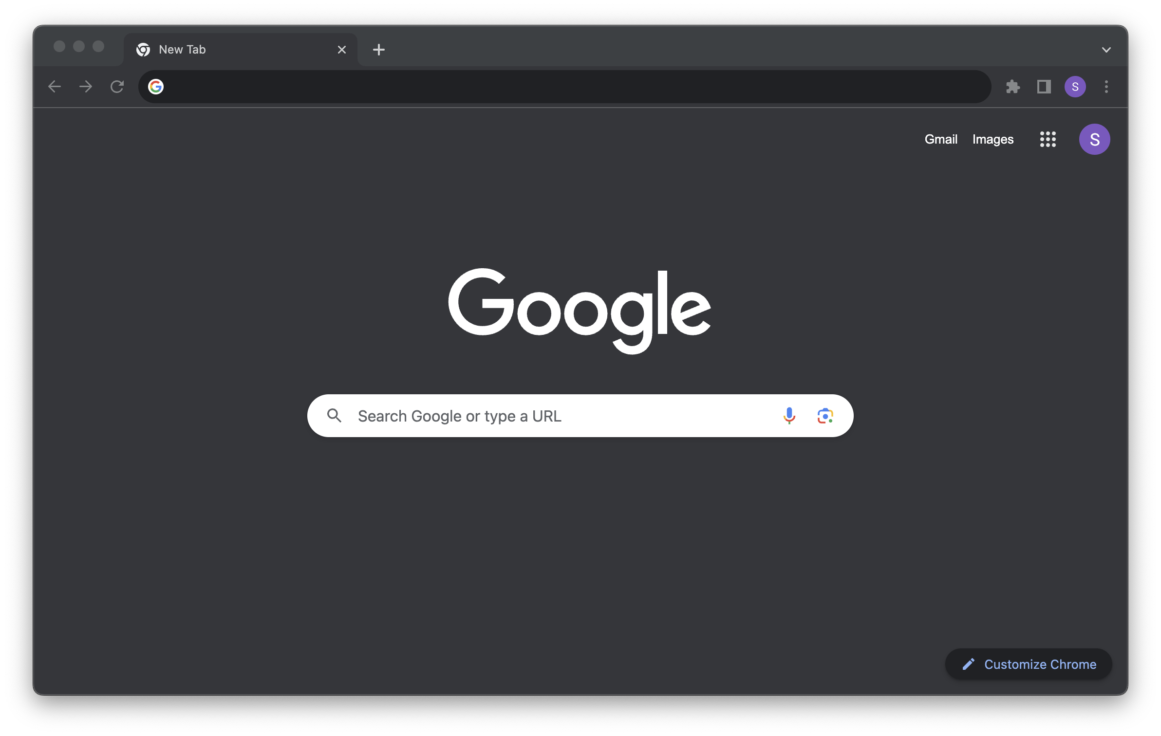 Screenshot showing my browser with no bookmarks