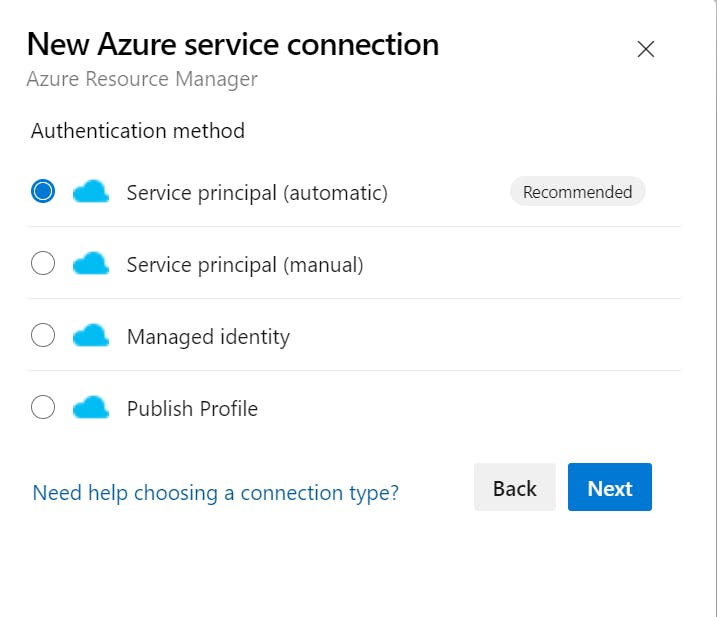creating a service connection in Azure DevOps with service principal