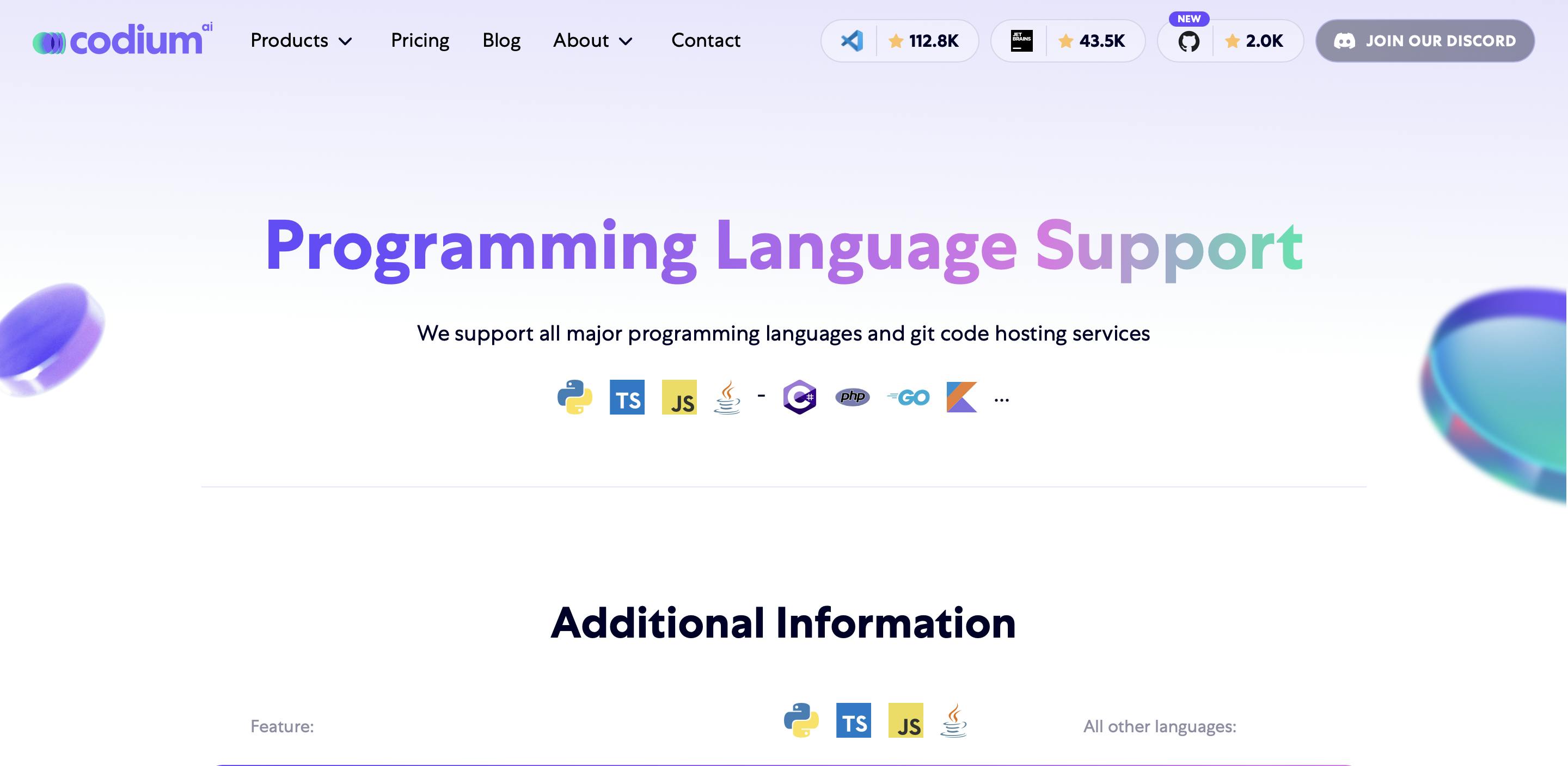 CodiumAI- Programming Language Support