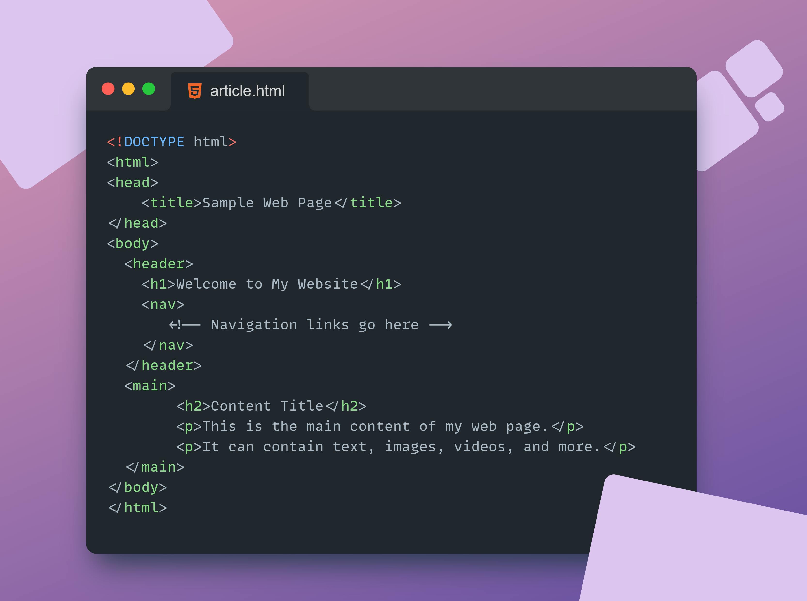 Code snippet showing  tag in HTML