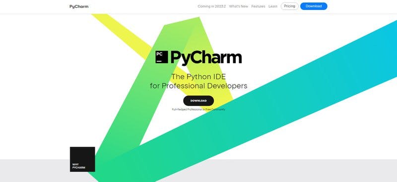 PyCharm landing page.