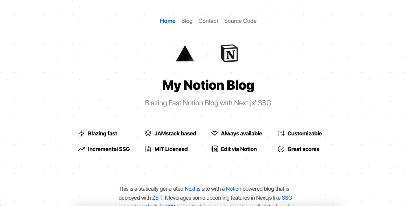 Homepage of Notion Blog