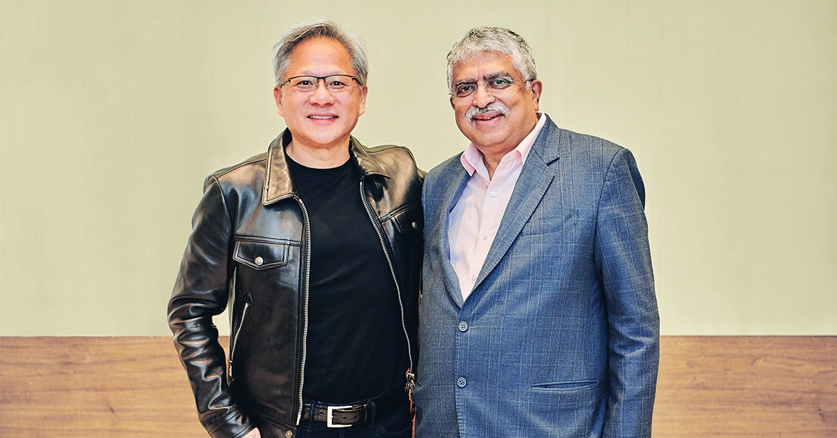 NVIDIA founder and CEO Jensen Huang with Infosys co-founder and chairman Nandan Nilekani