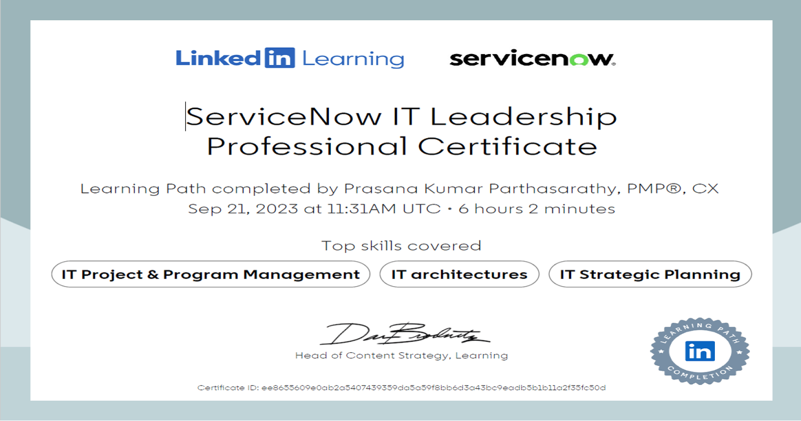 ServiceNow IT Leadership Professional Certificate