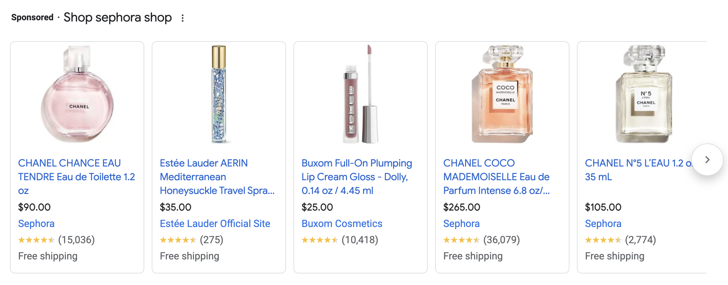 A Screenshot showing Google Shopping page with some products that are of beauty products