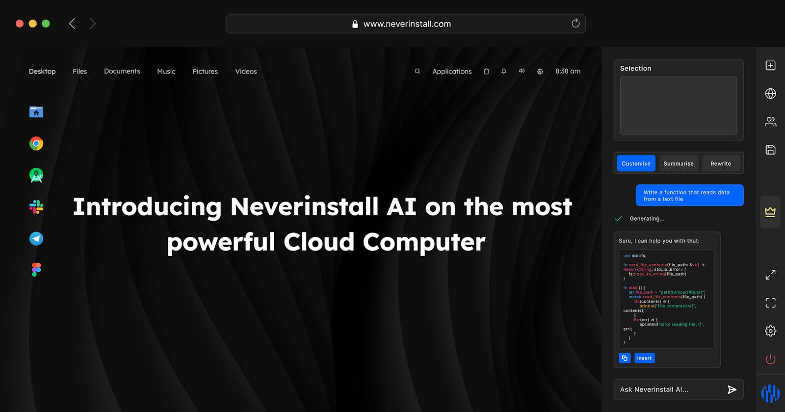 Neverinstall AI for The Ultimate Cloud Computer Experience