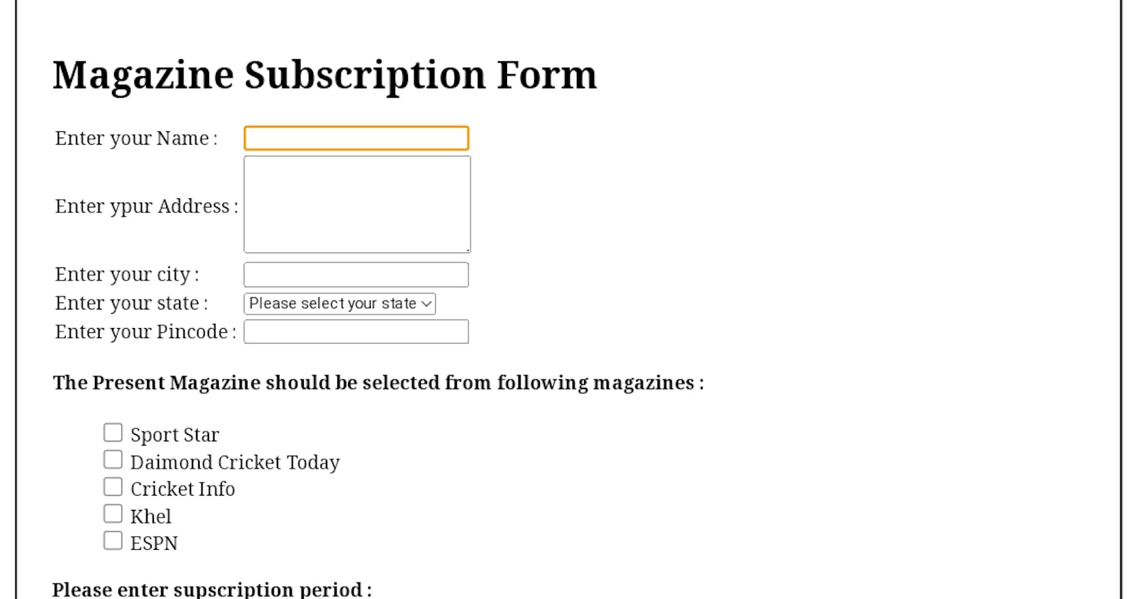 Magazine Subscription Form.