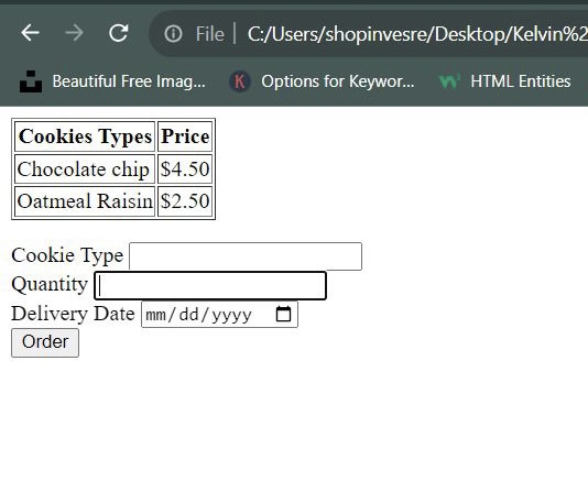 Output of the code for creating form and table 