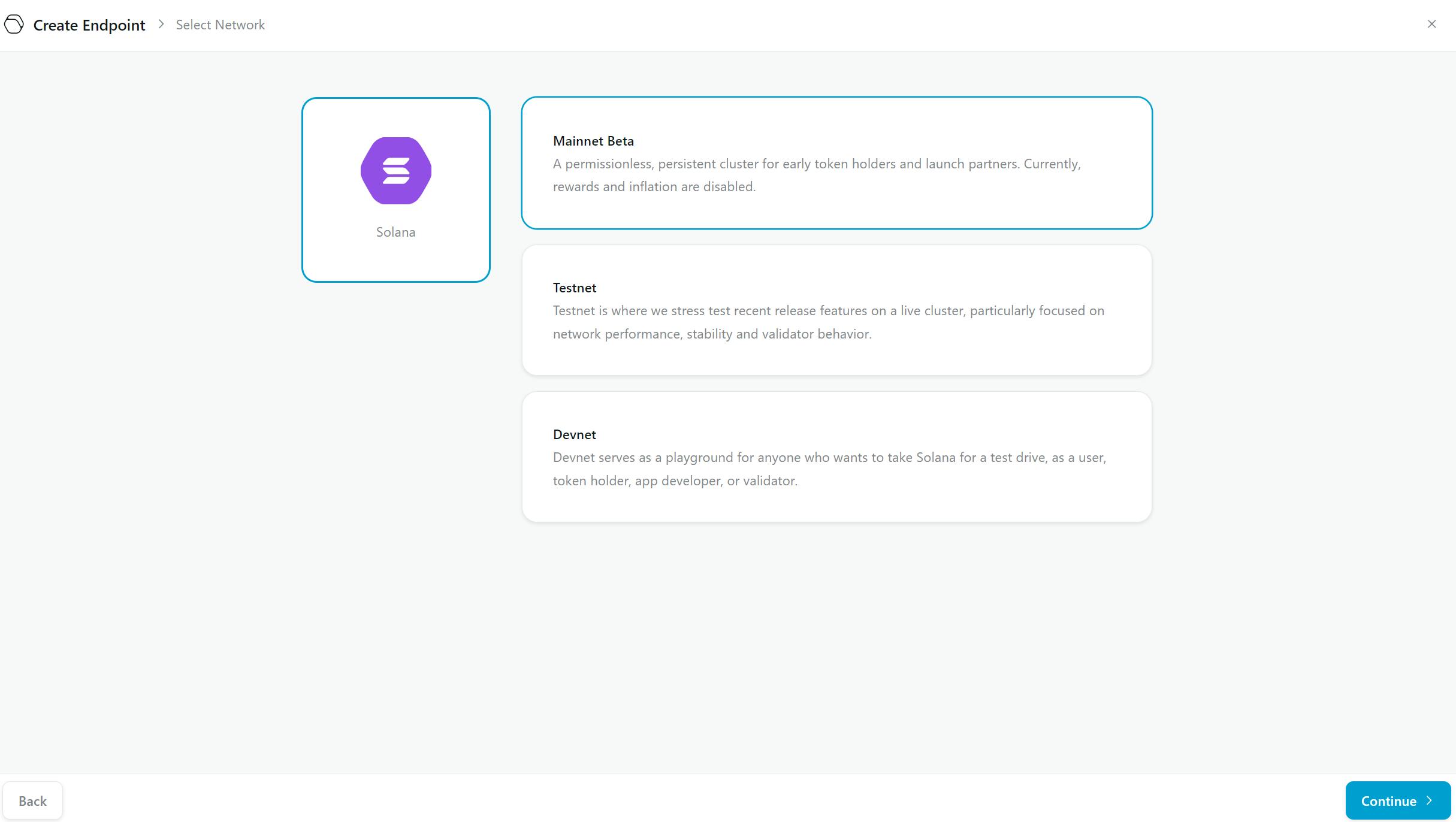 Screenshot of the QuickNode platform to select the desired blockchain to obtain our RPC