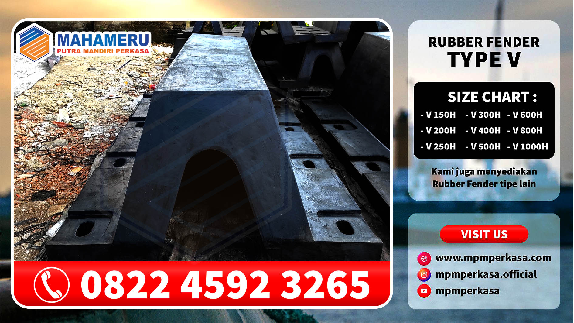Jual Rubber Fender tipe V 300 H di Sualwesi Termurah Bisa Include dengan Angkur Baut