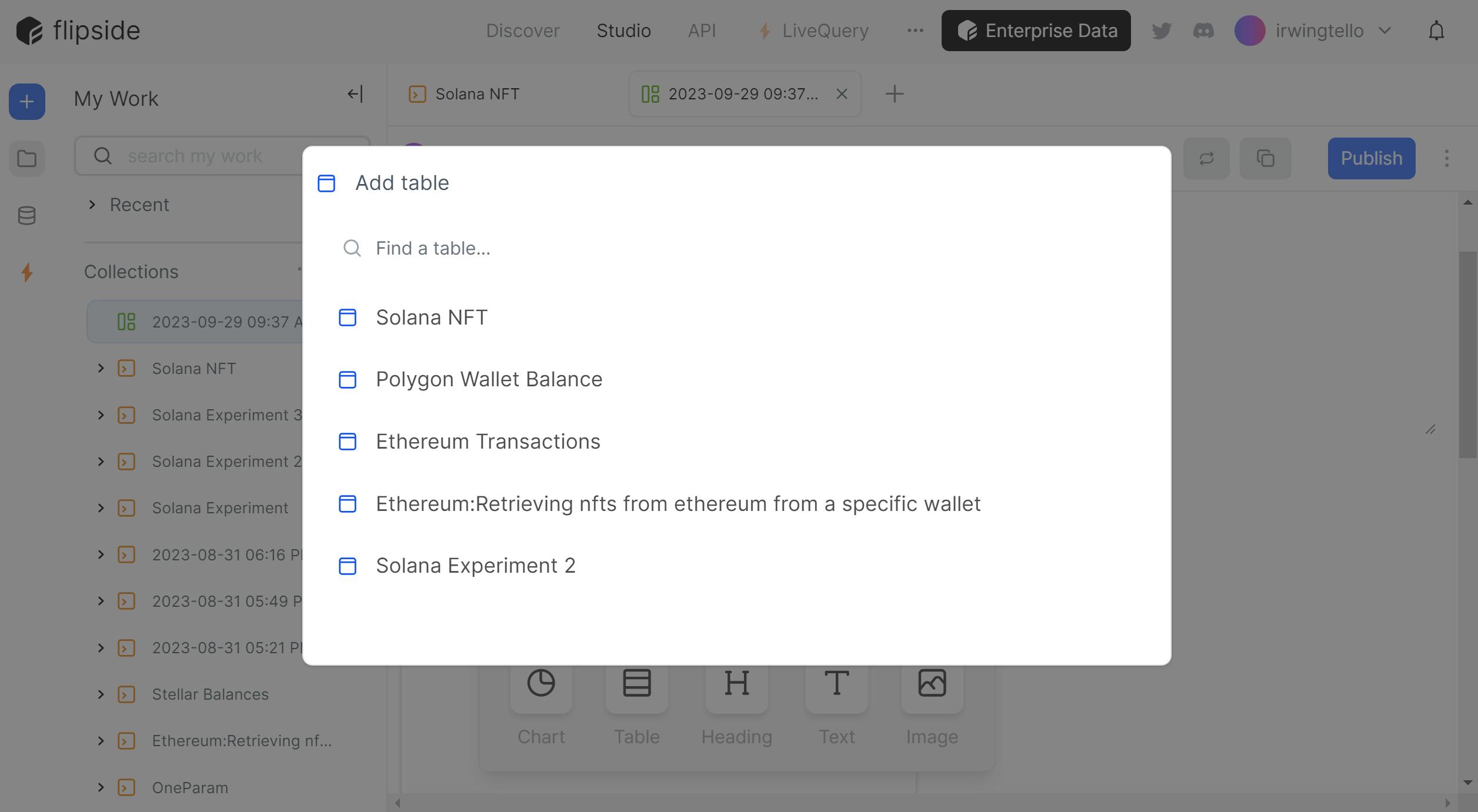 Adding a table to display our information from query on our Flipside Dashboard