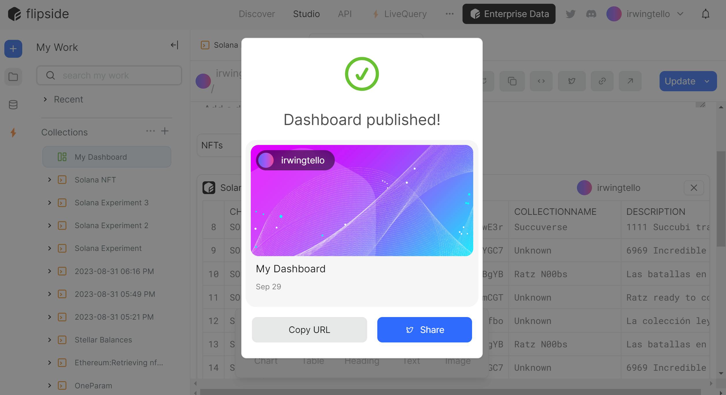 We can share our flipside dashboard