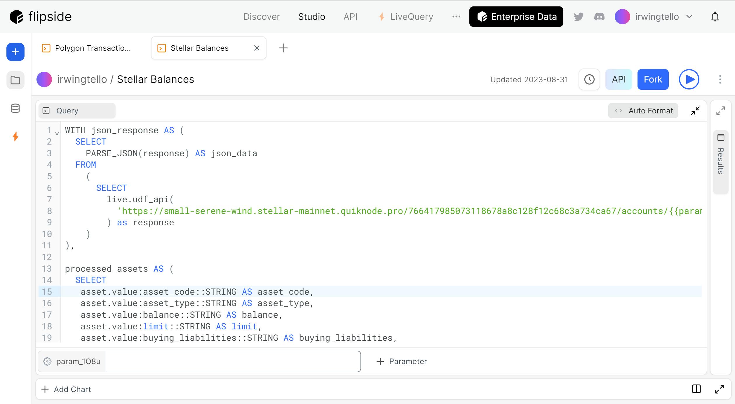 Flipside Dashboard where we created our query