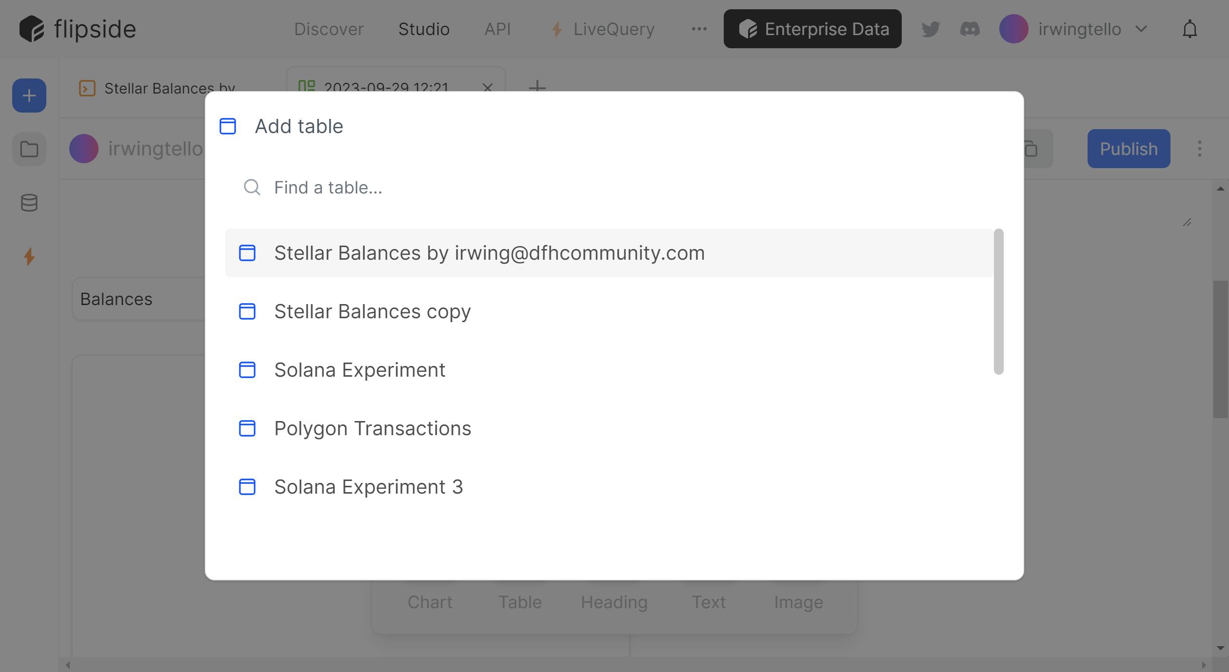 Adding a table to display our information from query on our Flipside Dashboard