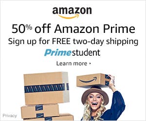 a woman holding a box with amazon prime on it