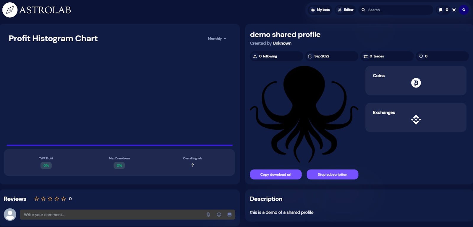 Profile sharing in OctoBot Cloud