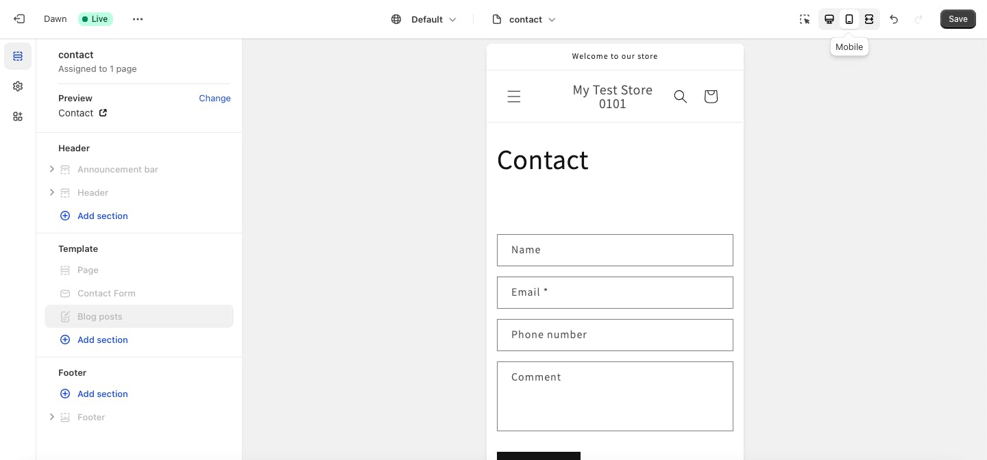 a screenshot of a contact page with the contact button highlighted