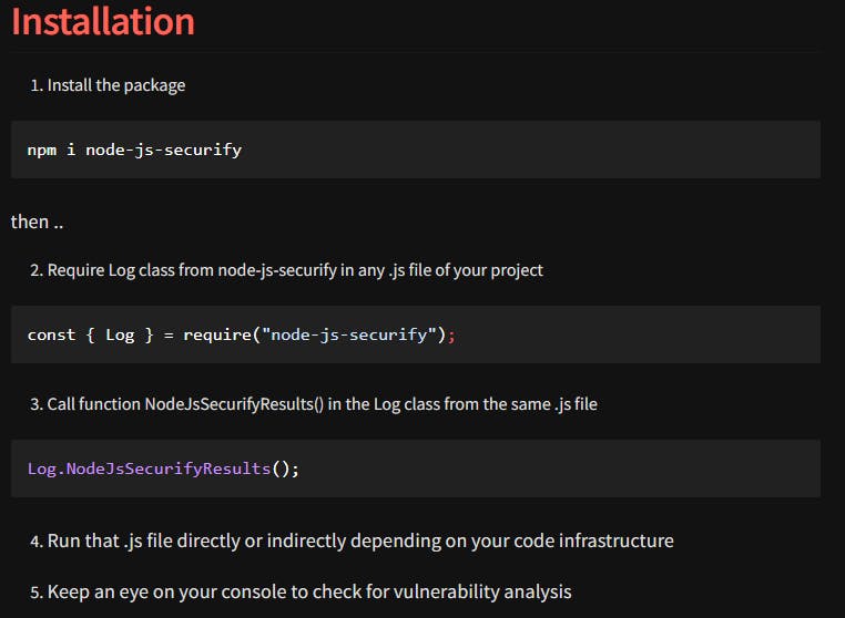 Installation process for NodeJsSecurify for nodejs developers
