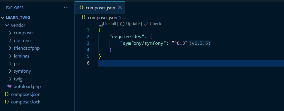 composer.json file. { "require-dev": { "symfony/symfony": "^6.3" (v.6.3.5)}}