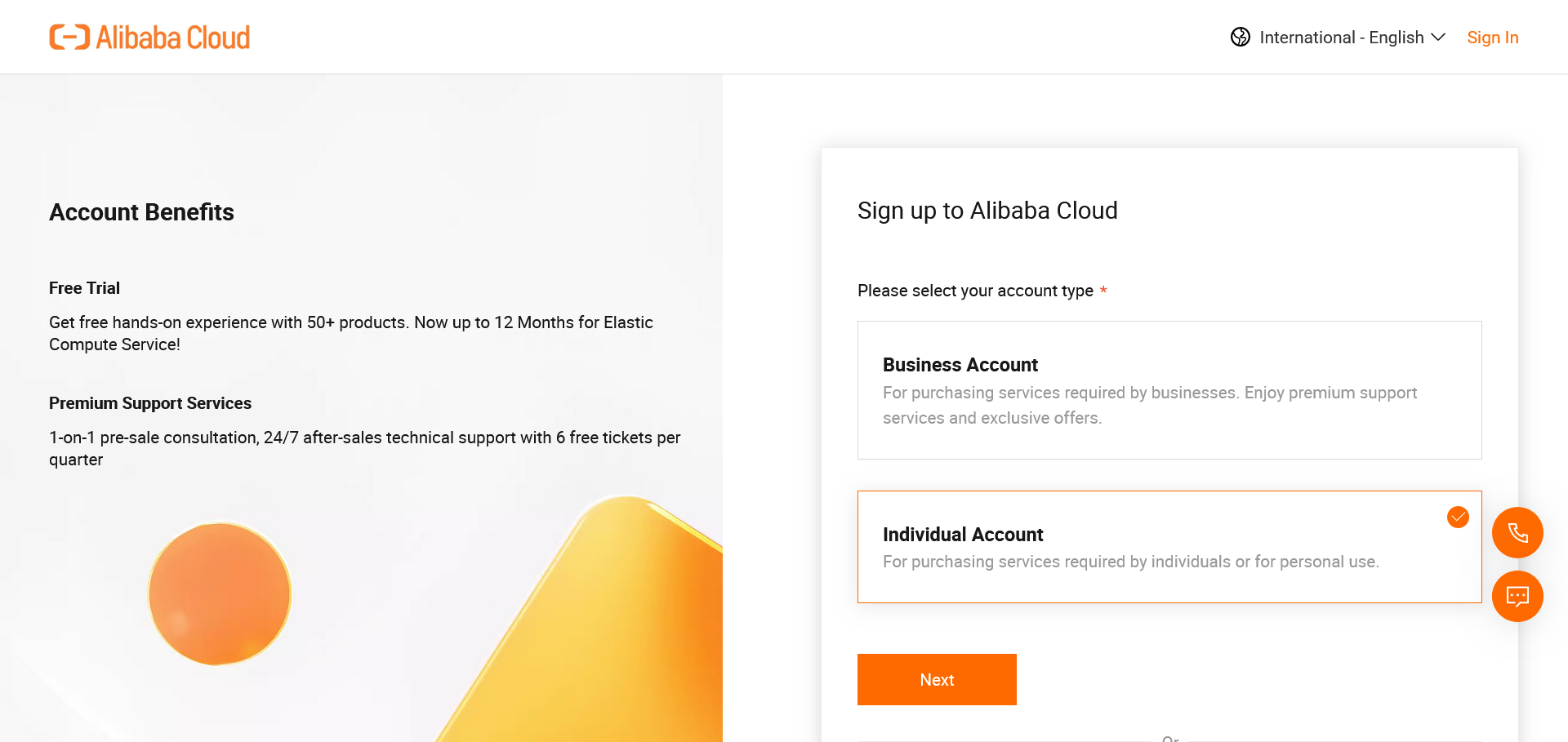 Form Daftar Akun Alibaba Cloud