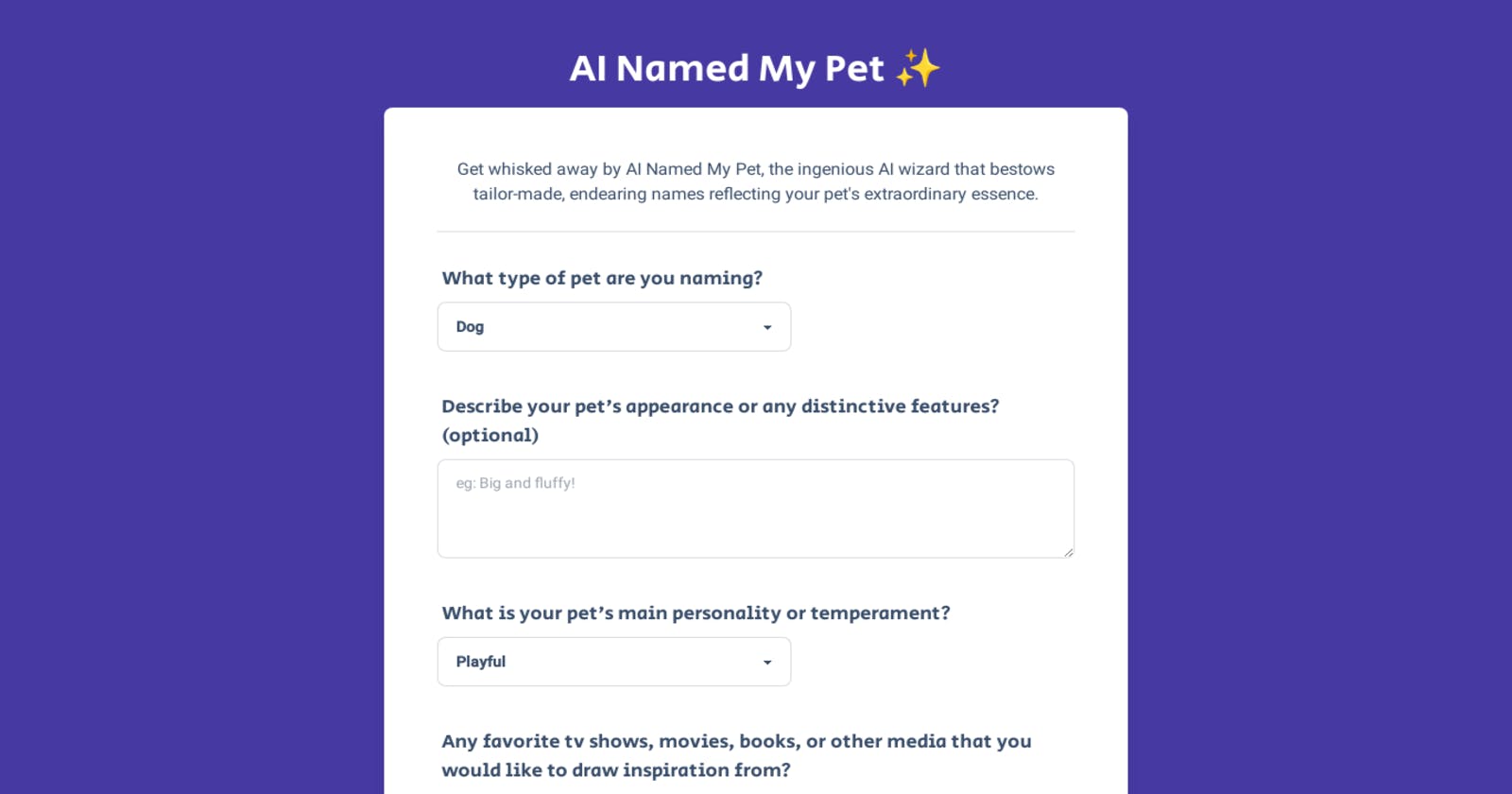 AI Named My Pet: Your AI-Powered Pet Naming Companion