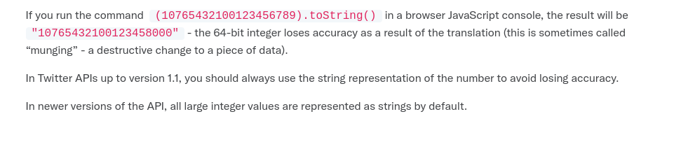Twitter API Doc for showing JSON String shenanigans