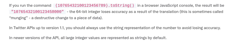 Twitter API Doc for showing JSON String shenanigans