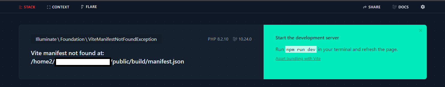 manifest.json error in Laravel project on shared hosting