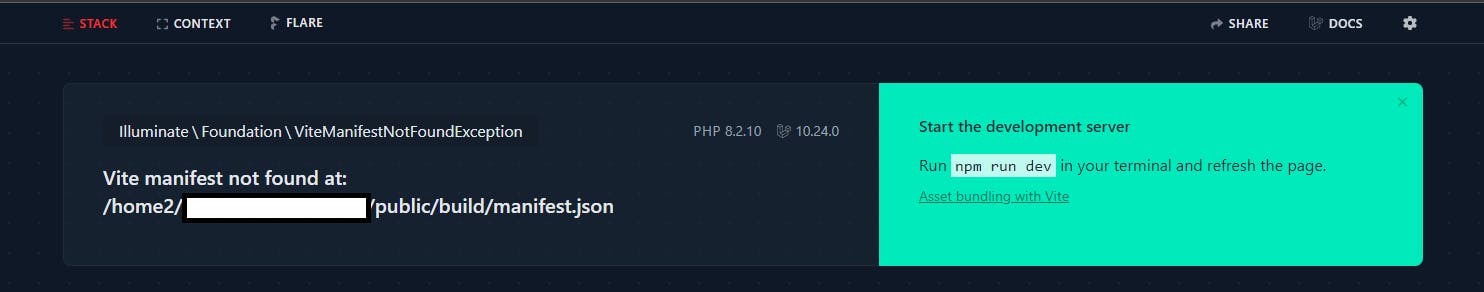 manifest.json error in Laravel project on shared hosting