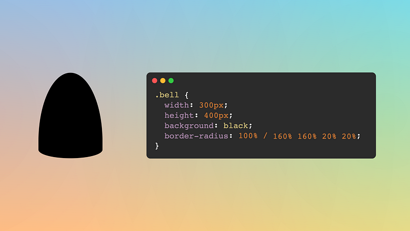 A bell shape next to the CSS code to draw a bell