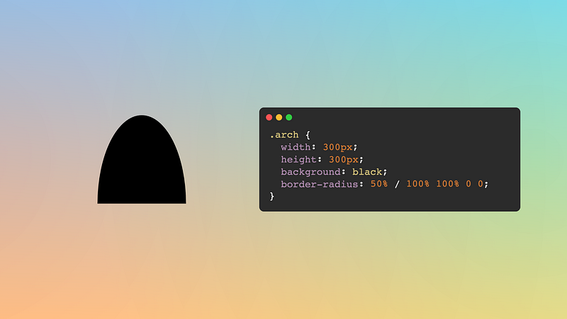 An arch next to the CSS code to draw an arch