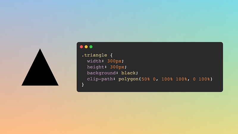A triangle next to the CSS code to draw a triangle