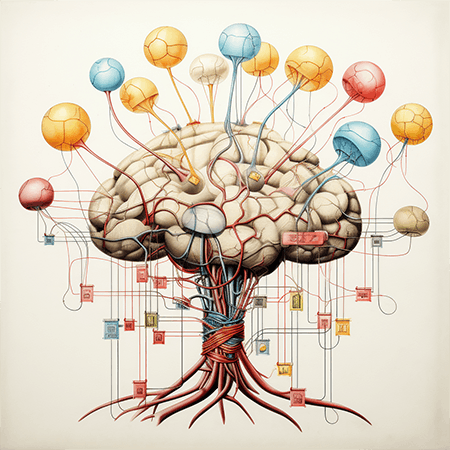 A diagram of a brain with scaffolds connecting new ideas to established ones