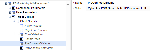 a screenshot of the PreConnectDllName parameter