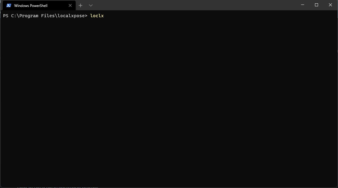 windows terminal with the loclx command typed in