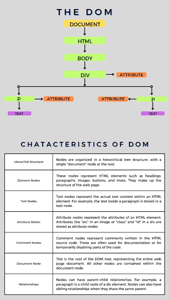 The DOM tre and its characteristics. 