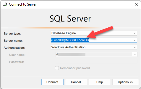 Connecting your ASP.NET core application to a local instance of SQLServer