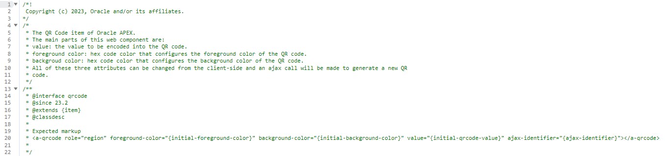 Screenshot of the item.QRcode.js specification header