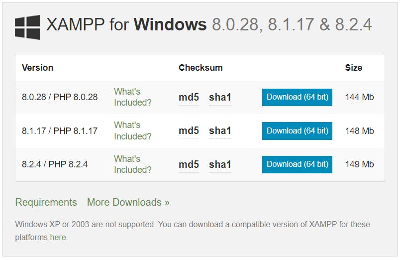 XAMPP Download Page
