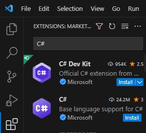 C# dev kit extension